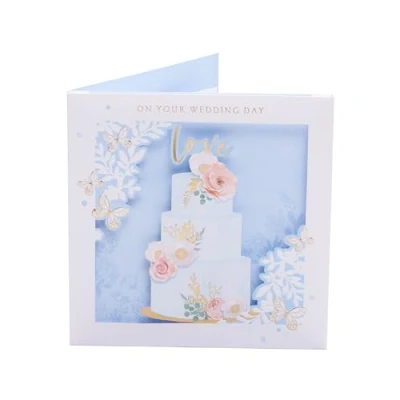 Image of UK Greetings Wedding Card for Him/Her/Friend 3D Effect Cake Design