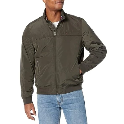 Image of Tommy Hilfiger Men&#039;s Performance Faux Memory Bomber Jacket, Army Green Filled, S