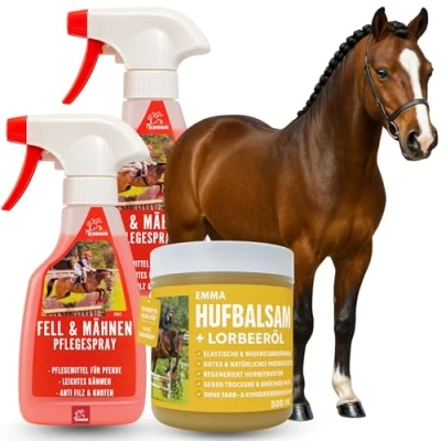 Image of EMMA® Horse Care Set of 3 Glitter Spray, Hoof Grease in Pink with Strawberry Scent &amp; Mane Spray for Fur and Tail Horses Grooming Box