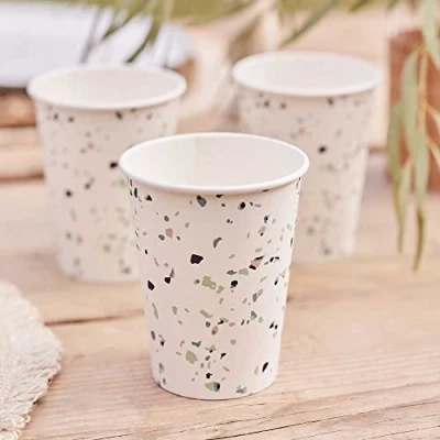 Image of Ginger Ray &#039;Mix It Up&#039; Terrazzo Eco Friendly Paper Cups 8 Pack, Multi, Count (Pack of 1)
