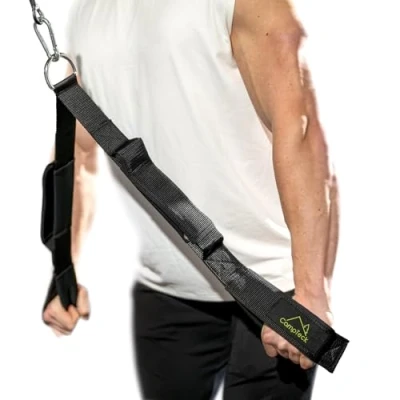 Image of CampTeck U7249 2 in 1 Length Tricep Rope, Multi Gym Accessory, Pull Down Rope with Double Handle 8mm Carabiner Black