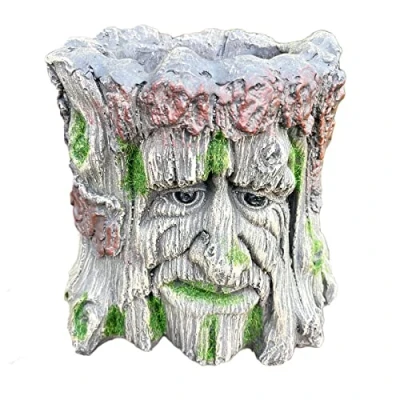 Image of Darthome Large Greenman Planter 28cm Resin Wood Effect Tree Stump Novelty Plant Pot Gift