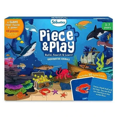 Image of Skillmatics Floor Puzzle &amp; Game Piece Play Underwater Animals, Jigsaw Toddler Puzzles, Educational Toy, Gifts for Boys Girls Ages 3, 4, 5, 6, 7 (48 Pieces, 2 x 3 feet)