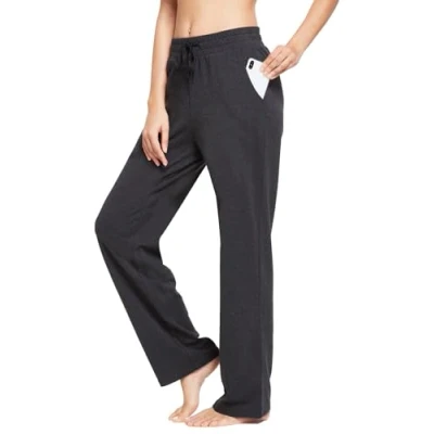 Image of BALEAF Women&#039;s Active Yoga Sweatpants Slight Fleece Open Bottom Lounge Sweat Pants Jogger Side Pocketed Charcoal S