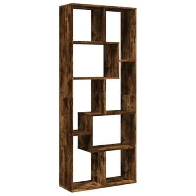 Image of vidaXL Room Divider Bookcase Bookshelf Smoked Oak Engineered Wood Geometric Design, 8 Compartments, Freestanding Living Room, Study, Bedroom