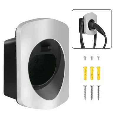 Image of MCEVKELN Type 2 EV Charger Holder, Car Charging Cable Organizer Nozzle Holster Dock Plug Wall Mount Screws Silver Electric Vehicle Holder Compatible with Tesla/MG/BMW/VW/Polestar
