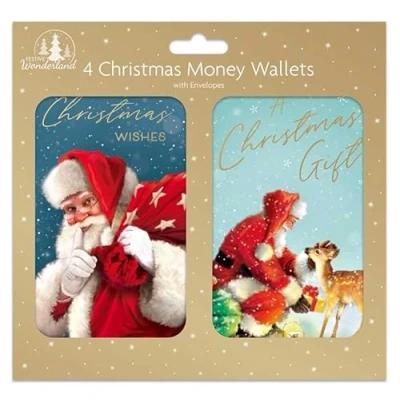 Image of Tallon Festive Wonderland XC0023A Traditional Designs Christmas Money Wallets Xmas for Cash Gifts/Envelopes Pack of 4, Blue