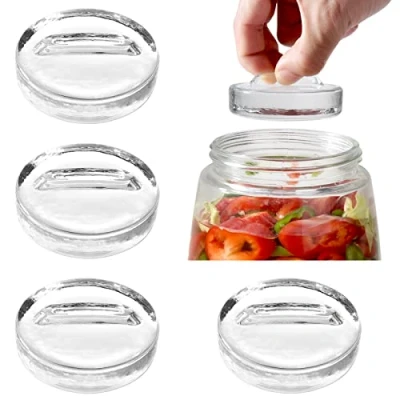 Image of 4 Pack Fermentation Stone Glass Weights Pickle Pebble with Easy Grip Handle for Wide Mouthe Mason Jar Fermenting Pickles,Kimchi,Sauerkraut