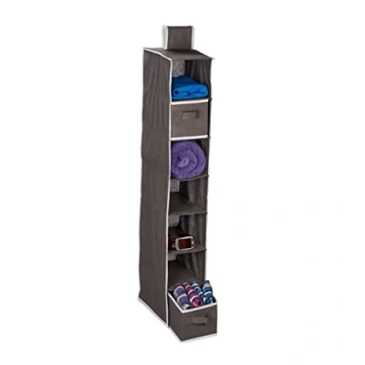 Image of Relaxdays Wardrobe Storage, 7 Open Compartments, 2 Drawers, HxWxD: 106x16.5x31 cm, Hanging Organiser, Anthracite, Fleece