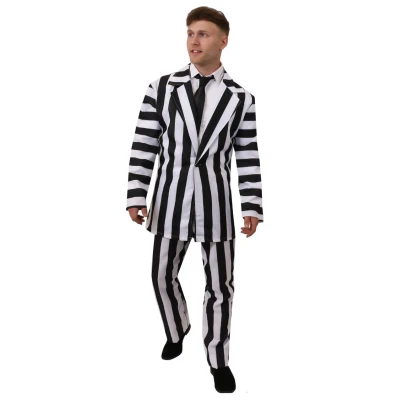 Image of Mens Striped Suit Halloween Costume XX Large Black &amp; White Shirt Front, Tie Adults Fancy Dress