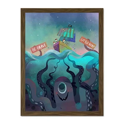Image of Wee Blue Coo Pirates Octopus Be Brave Large Framed Art Print Poster Wall Decor 18x24 inch