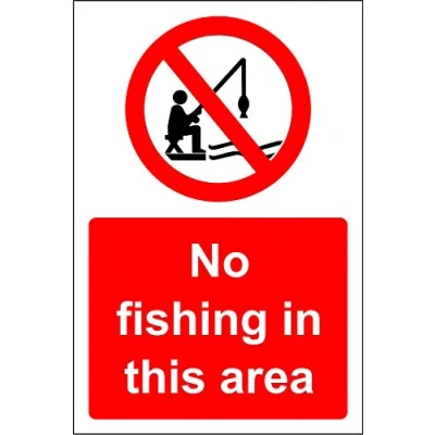 Image of No fishing in this area Safety sign Self adhesive sticker 300mm x 200mm
