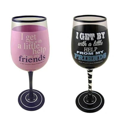 Image of Pack of 2 Lennon &amp; McCartney Wine Glasses (A Little Help (Pink) A (Black))