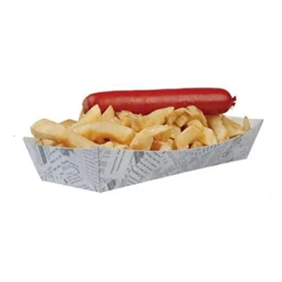 Image of Newsprint Fish &amp; Chips Fast Food Take Away Disposable Packaging Tray Boxes Select Items (Small Open Tray, 30)