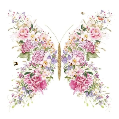 Image of PPD 20 Count 3 Ply Disposable Napkins, Paper, Animal Motifs Butterfly Flowers, 33 x cm, Made in Germany
