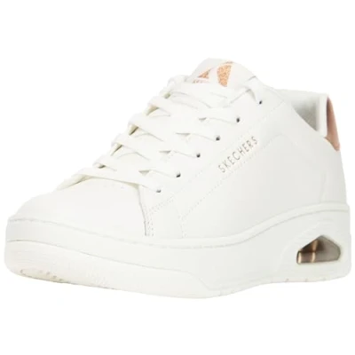 Image of Skechers Women&#039;s Uno Courted Style, White Leather/Rose Gold Duraleather, 6.5 UK