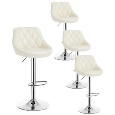 Image of WOLTU Bar Stools Cream Chairs Breakfast Dining for Kitchen Island Counter Set of 4 pcs Leatherette Exterior/Adjustable Swivel Gas Lift/Steel Footrest &amp; Base