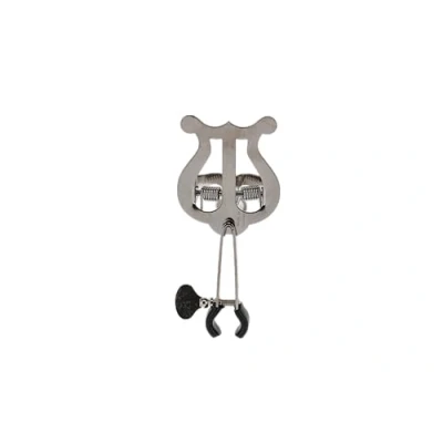Image of GEWA Marching Music Holder Trumpet Nickel Plated Small Lyra 1 Pusher With Clamp