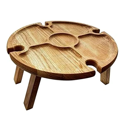 Image of Kopinma Folding Portable Picnic Table, Outdoor Fold Up Camping Camp Table Small Wood Wine Table,Small