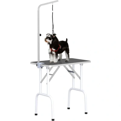 Image of PawHut 32&quot; Foldable Dog Grooming Table Pet Drying Beauty Adjustable Fixed Arm Rubber Top, Black