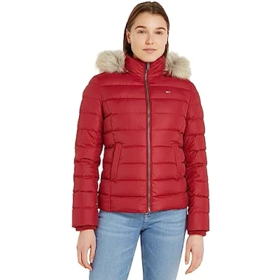 Image of Tommy Jeans Women&#039;s Basic Down Filled Jacket Winter, Red (Rouge), XXS