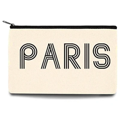 Image of Walls Printed Zip Canvas Pouch Makeup Bag Make Up Bag, Cosmetic Travel Bag,Toiletry Bag,Organizer Bags,Toiletry Bags, Bride Bridesmaid Bag,Pencil Bag,Wash Bag,Coin Purse (Paris(Black Text))