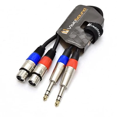 Image of 2 x Female XLR to 6.35mm 1/4&quot; Stereo TRS Jack Balanced Twin Lead/Patch Cable 0.5m