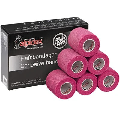 Image of ALPIDEX 6 Rolls Adhesive Bandage 5 cm x 4.5 m Cohesive Self Elastic Pet Bandages Fixation Tape Sport Vet Wrap Horses Dogs Humans, Colour:Pink