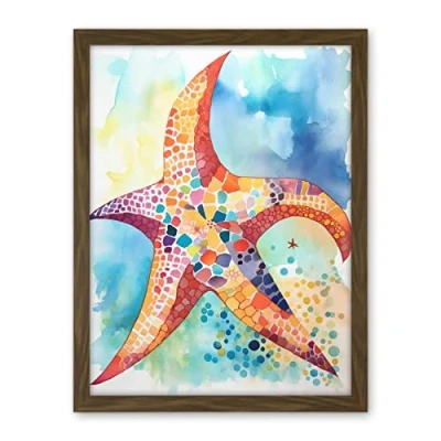 Image of Artery8 Abstract Mosaic Starfish Folk Art Artwork Framed Wall Print 18X24 Inch