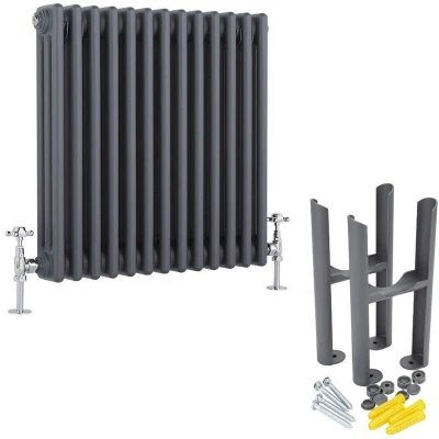 Image of Milano Windsor Anthracite Cast Iron Style Horizontal Triple Column Radiator Feet 600mm x 605mm