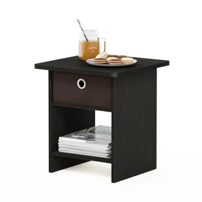 Image of Furinno Dario End Table/ Night Stand Storage Shelf with Bin Drawer, Espresso/Brown