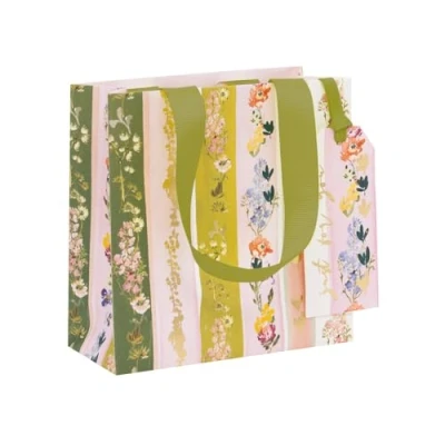 Image of Glick Small Linea Floral Gift Bag, Luxury Recyclable Bag for Special Gifts, 14 x 6 cm, Ideal Birthdays &amp; Celebrations, Multi Coloured