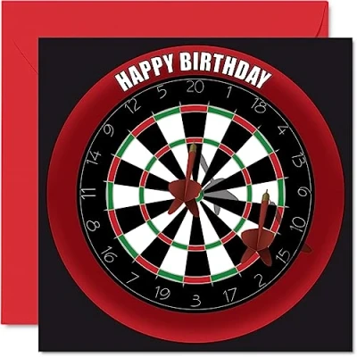 Image of Fun 66th Birthday Cards for Men Woman Dart Board Happy Card Dad Mum Grandad Nanny Grandma Gran Uncle Auntie Cousin, 145mm x Sports Darts Bday Greeting