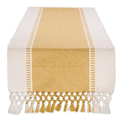 Image of DII Dobby Stripe Woven Table Runner, Cotton, Honey Gold, 13 x 108 cm