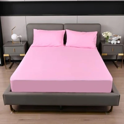 Image of King Size Fitted Sheets Pink Microfiber 25cm Sheet 152x200+25cm (Pink, King)