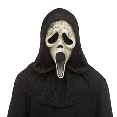 Image of Fun World Ghost Face Deluxe Aged Mask Costume Accessory, Black