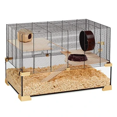 Image of Ferplast Cage for Hamsters and Mice KARAT 80 Small Rodents, Two Floors with Accessories, in Glass Metal