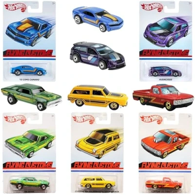 Image of Hot Wheels Flying Customs 1:64 Scale Die Cast Toy Cars &#039;13 Copo Camaro, Audacious, &#039;68 Nova, &#039;69 VW Squareback, &amp; &#039;72 Chevy Luv Pack of 5