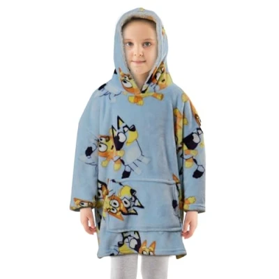 Image of Bluey Bingo Wearable Fleece Blanket Sherpa Hooded Kids Cartoon Tv Show Heeler Dog Gift for Boys Girls Nursery