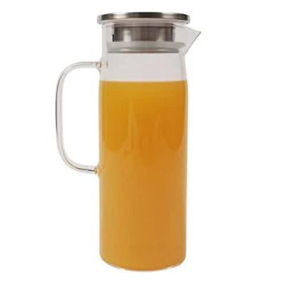 Image of ORNAMI Glass Pitcher Drinking Juice Jug, Water Carafe with Lid, BPA Free, 1.2L (Stainless Steel Lid)