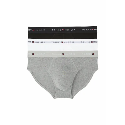 Image of Tommy Hilfiger Men’s 3 Pack Hipster Briefs with Logo Waistband, Multicolor (Mid Hthr/Blck/Th Wht), S