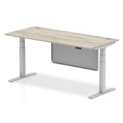 Image of Air 1800x800 Height Adjustable Desk Grey Oak CP Silver Leg Modesty Pnl