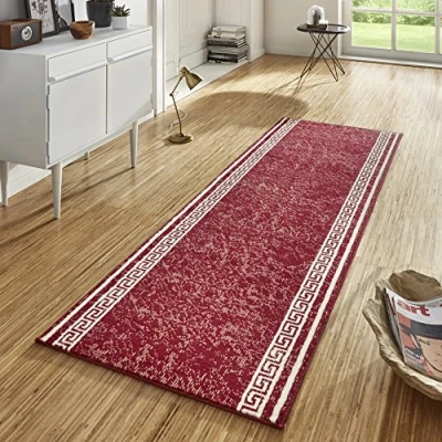 Image of HANSE Home Casa Rug Runner 80 x 250 cm Soft Short Pile Modern Design for Hallway, Bedroom, Children&#039;s Room, Bathroom, Living Kitchen Decorative Red