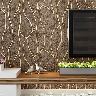 Image of YangYun Home Decoration Modern Simple 3D Imitation Deerskin Non Woven Curve Wave Pattern Pasted Wallpaper for Living Room Bedroom TV Background Dark Brown Color 1.73&#039; W x 32.8&#039;L=5.3m2