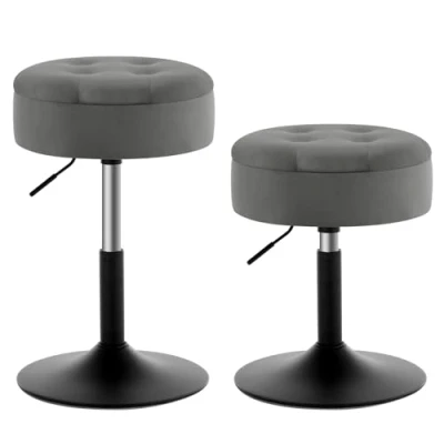 Image of WOLTU Dressing Table Stools, Makeup Vanity Stools with Storage, 360Swivel Round Velvet Height Adjustable 49.5 65cm Small for Dining Room Kitchen Office,Dark Gray,BH329dgr 2 UK
