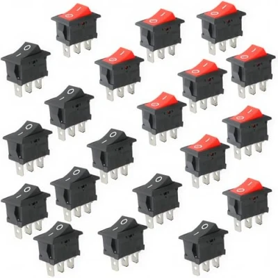 Image of CESFONJER Mini Boat Switch,3 Pin 2 Position Rocker Switch Kit, Car Dash Dashboard Truck RV ATV Home Ship Button AC 125V/10A 250V/6A (Red 10P Black 10P) Pack of 20
