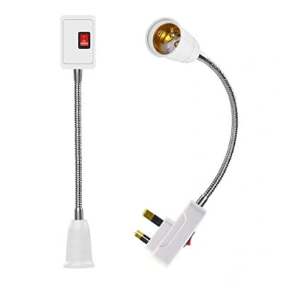 Image of Flexible Lamp Holder 2 Pack, E27 Plug in Light with Switch 360 Degree UK Wall Spotlight Bulb Converter 27cm Extension Socket Adapter for Garage Bedroom(White)