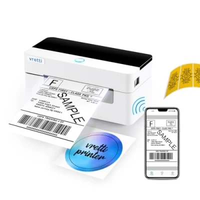 Image of vretti WiFi Thermal Printer, Shipping label printer 4x6 compatible with Windows and Mac OS, supports Android iOS connection, white
