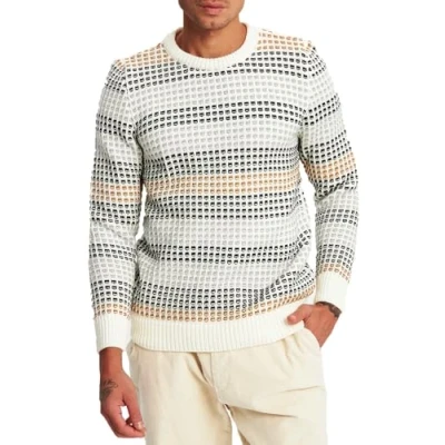 Image of Leif Nelson Men&#039;s Pullover Knit Sweater Chunky Crew Neck LN 20760 Ecru Large