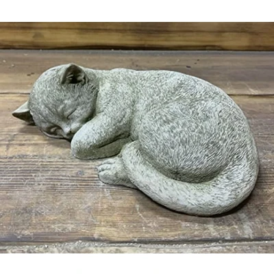 Image of STONE GARDEN LYING SLEEPING CAT KITTEN ORNAMENT MEMORIAL STATUE